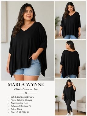 MarlaWynne Black V-Neck Flowing Oversized Tunic